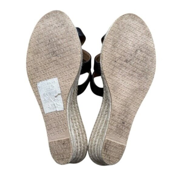 Talbots Black Women's Leather Wedge Espadrille Slide Sandals, size 8 - Picture 3 of 14